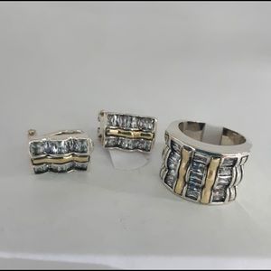 NEW 925 Sterling Silver n gold ring/earrings Set